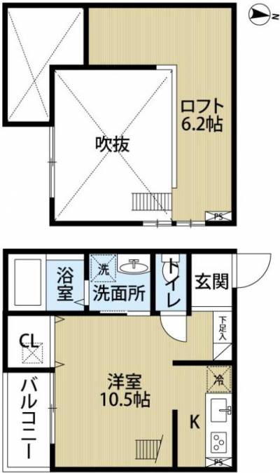 16.7帖の広々空間（洋10.5+ロフト6.2）