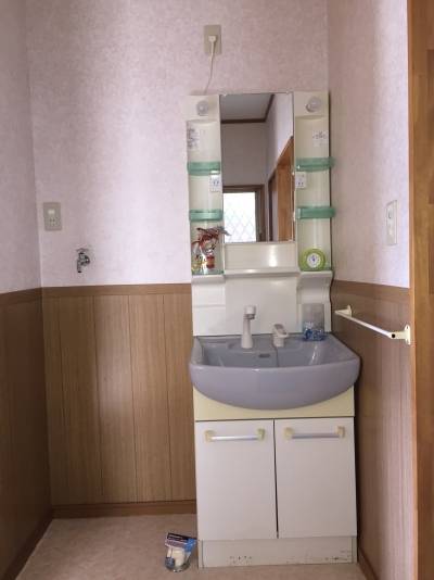 洗面化粧台〔シャワー仕様〕＆洗濯機置場〔キャスター付き〕