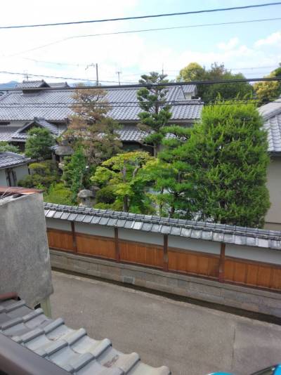 ２階から見たお向かいの家の庭と塀