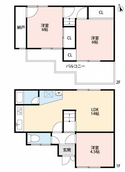 3LDK+納戸付き、小型車駐車場つきの使いやすい間取りです