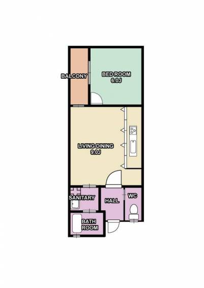 【中庭バルコニー付きの明るい室内】