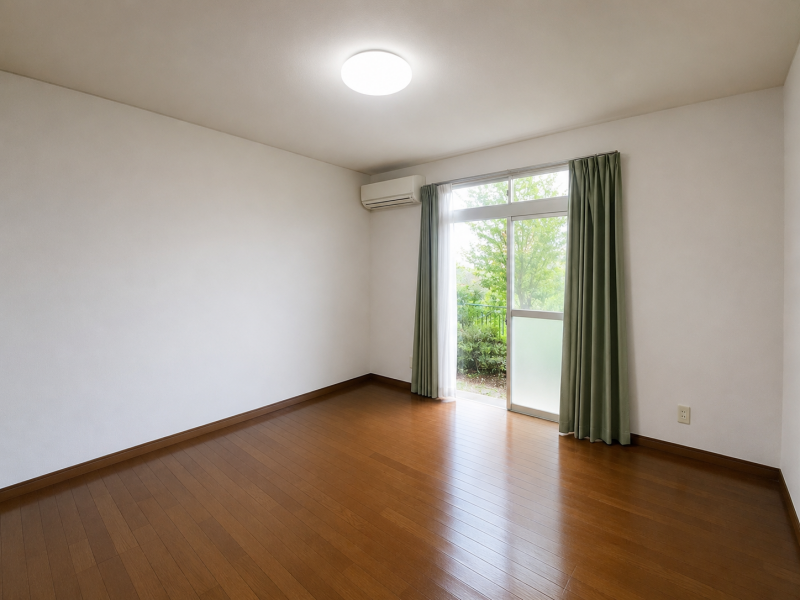 カーテン付き。買い足さずに住めます。