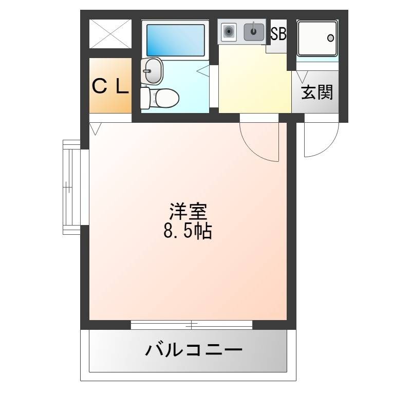 正方形に近い洋室は8.5帖で広くて使いやすい。