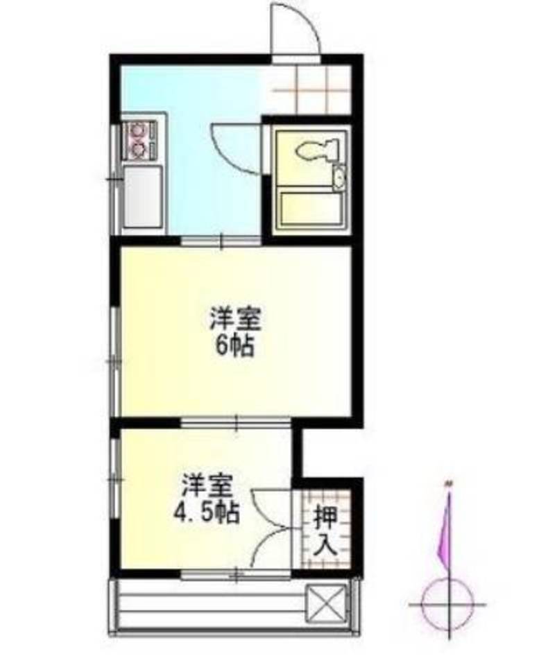 洋室６帖＋4.5帖、南向き