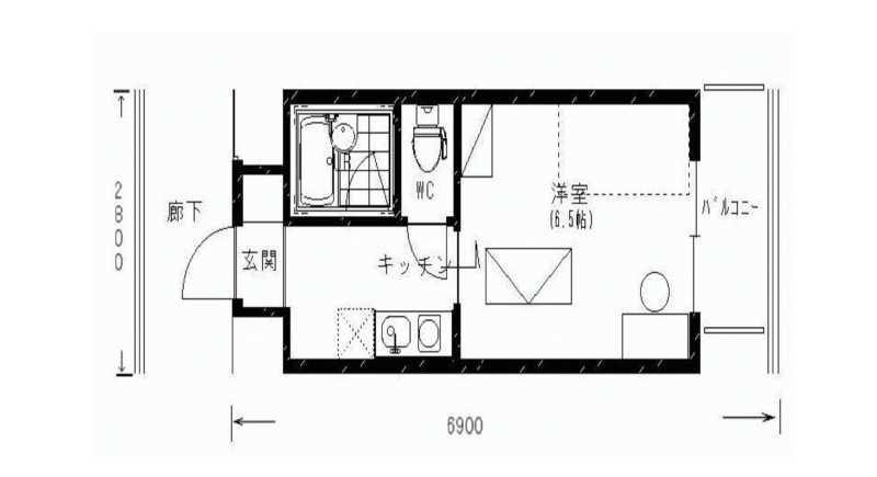 1Kタイプのお部屋です