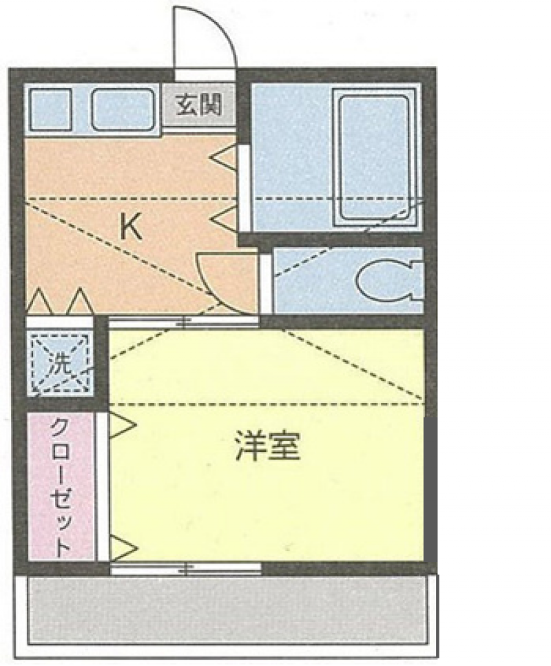 １Kなので居室とその他のスペースが区切られています。