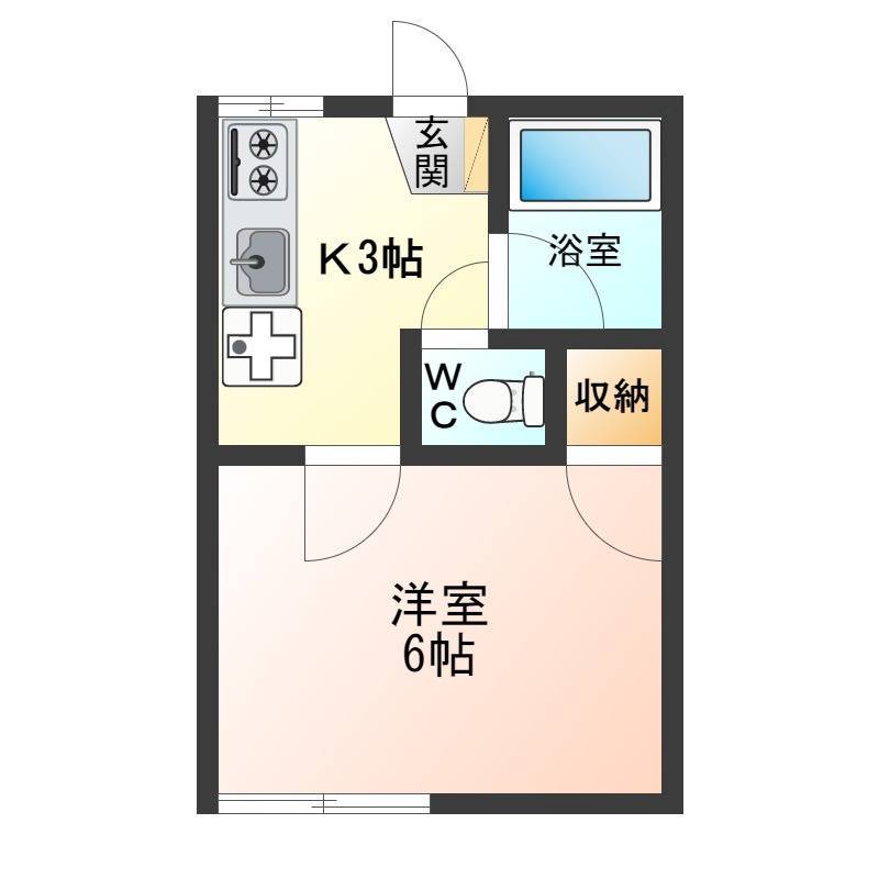 1K 19.8平米♪正方形に近いお部屋で、家具の配置が容易！