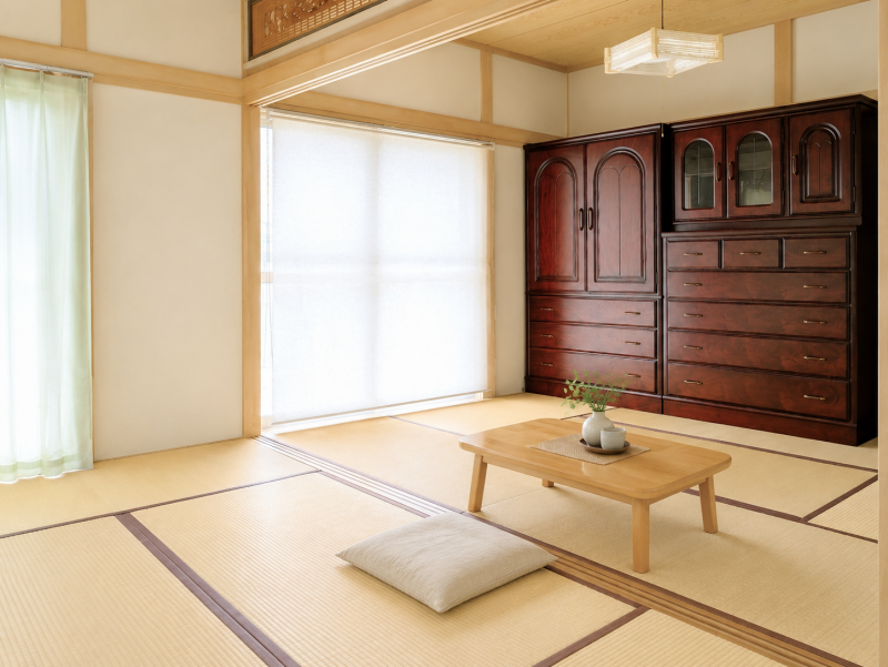 二階にはしっかりした家具が備え付け
