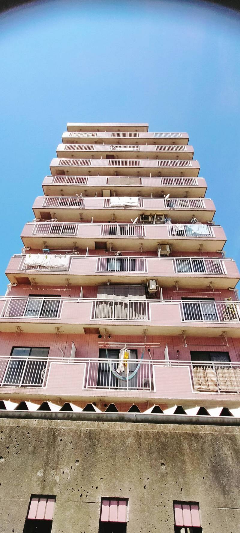 タイル張りの10階建てです