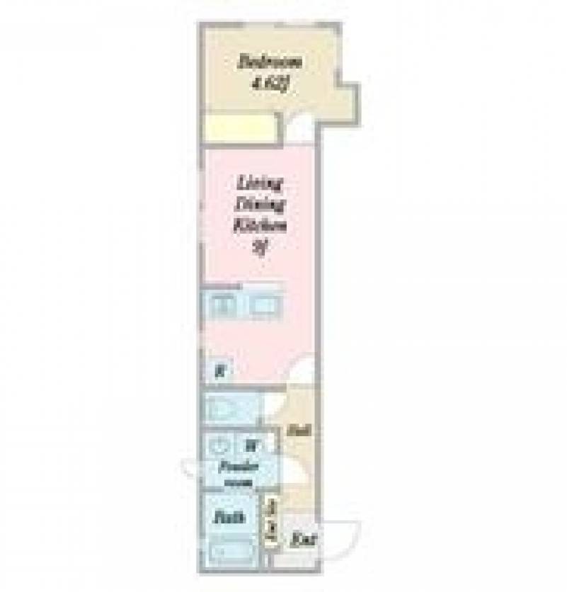 1LDKの対面式リビングで2名でも十分な広さです。