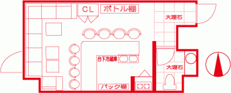 ボックス８席、カウンター８席