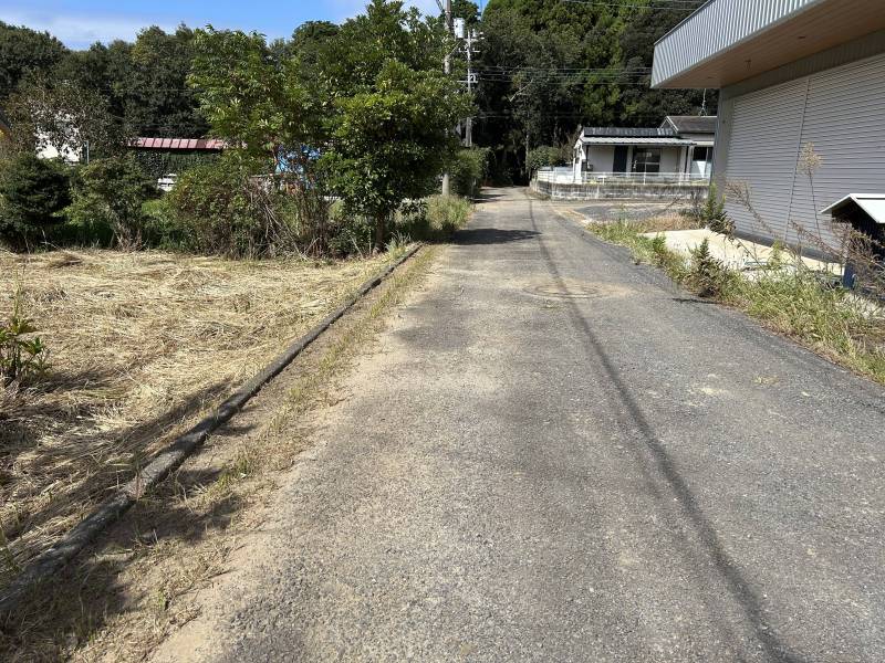 目の前は幅約3.5メートルの道路で車の通行も余裕があります。