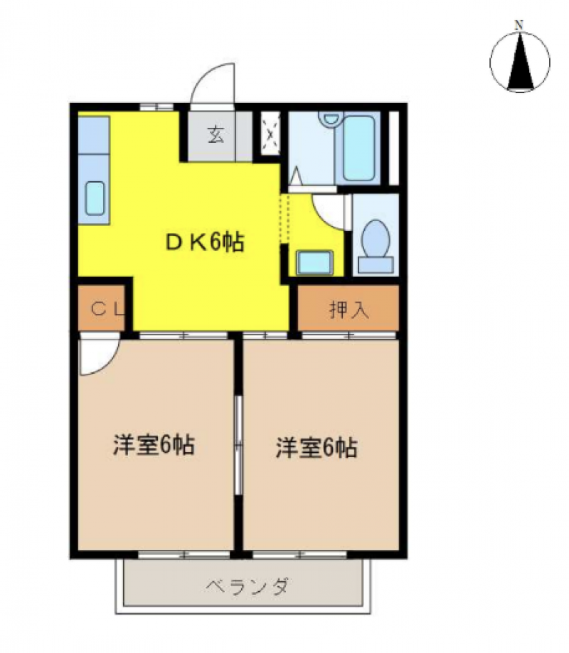 バス・トイレ別、各居室収納もある2DKの使いやすい間取り