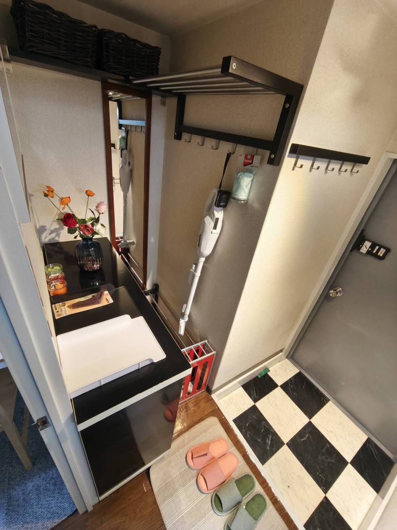 靴箱　人感センサーLED　傘立　置花　帽子掛　姿鏡　掃除機