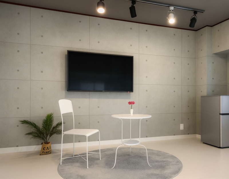 お洒落DK、コンクリート打ちっぱなしクロス+バーチャルHS