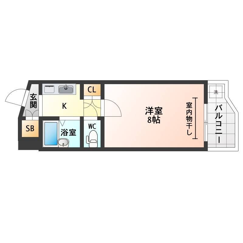 居室8畳はベッドを置いてもスペース有。着脱式室内干しき有。