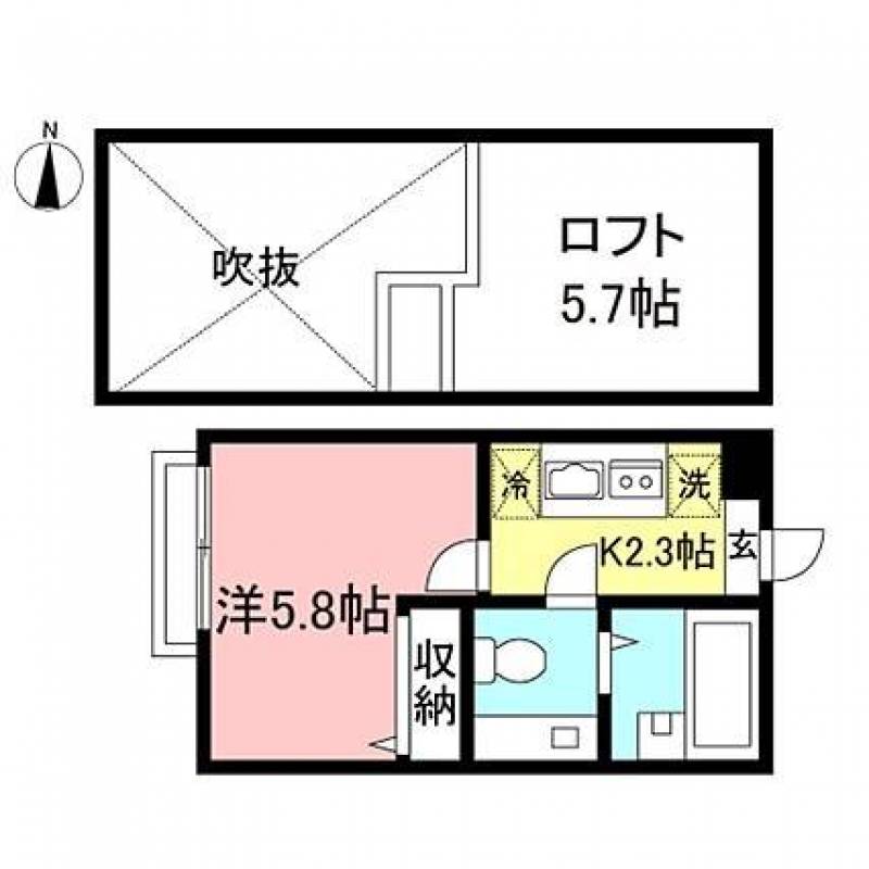 104号室と配置が逆になりますが、103号室の間取りです。