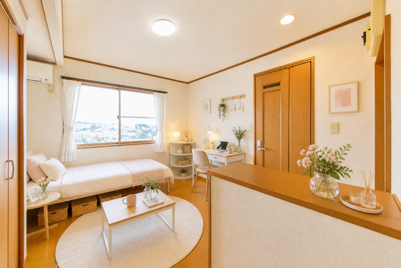 温かみのあるミニマルな部屋にも自在な室内
