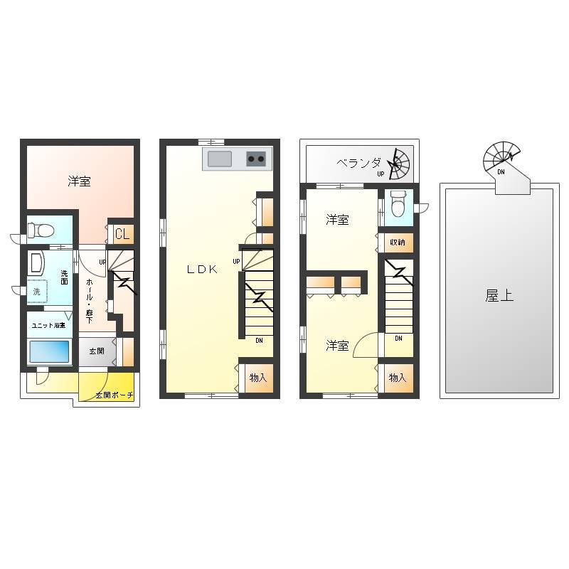 3階は真ん中の壁が可動し、一部屋にすることも可能です。