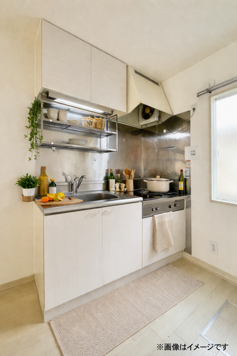 シングルレバーは新品です。隣に窓があり明るいです。