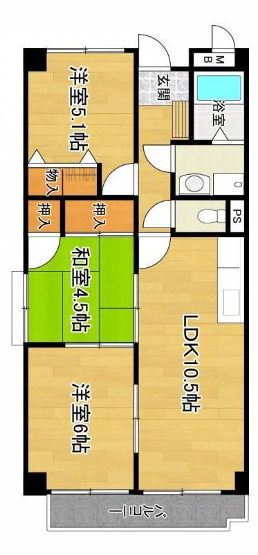 日当たり・通風　良好
東南角部屋