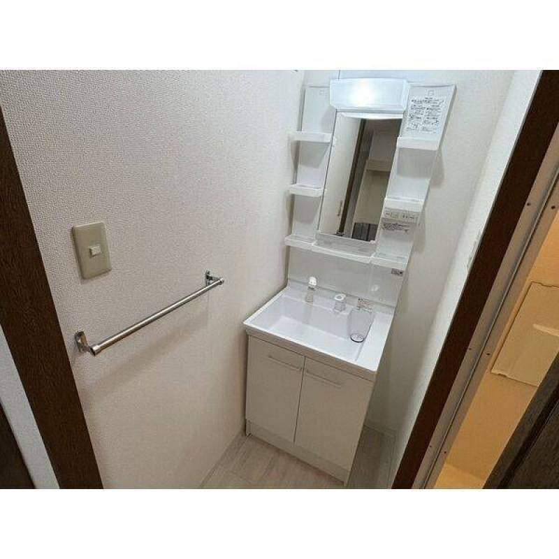 独立洗面台ではホース引き出し機能付のシャワーが使えます。