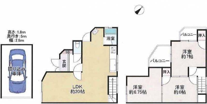 3LDK 83.2平米、シャッター付き掘込車庫付き