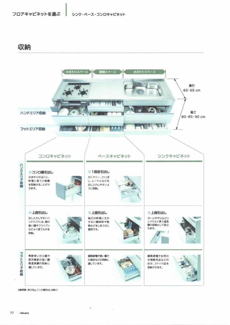 スライド収納　たっぷり収納できるフットエリア収納付き