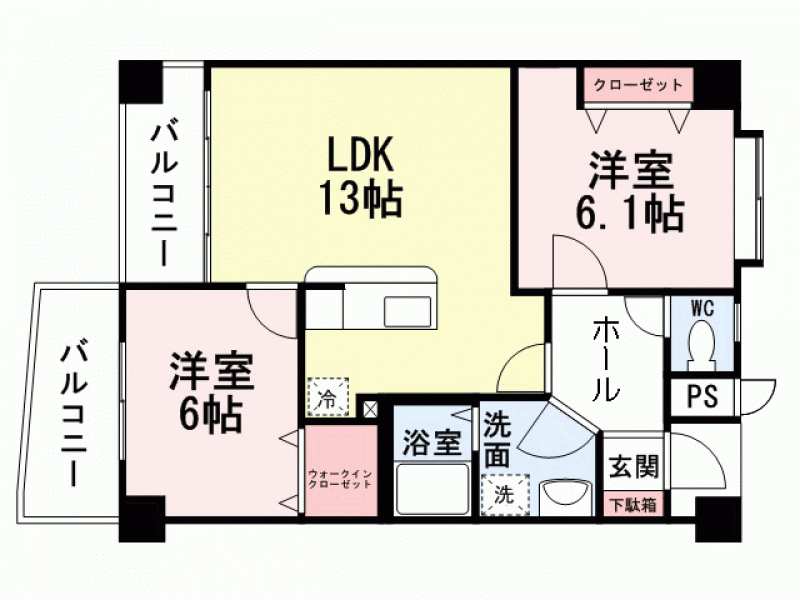 2LDKの広々した間取りです。