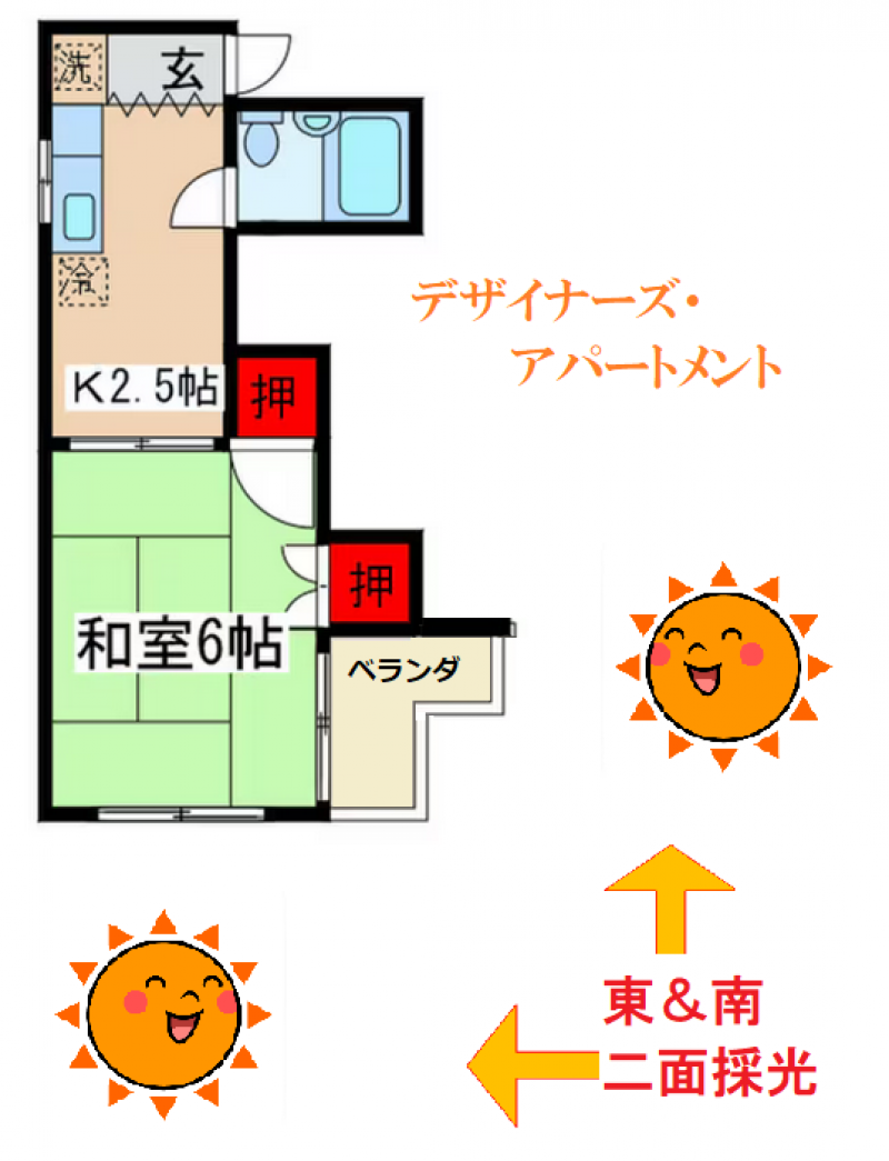 東南2面採光! 広い展望が自慢です。