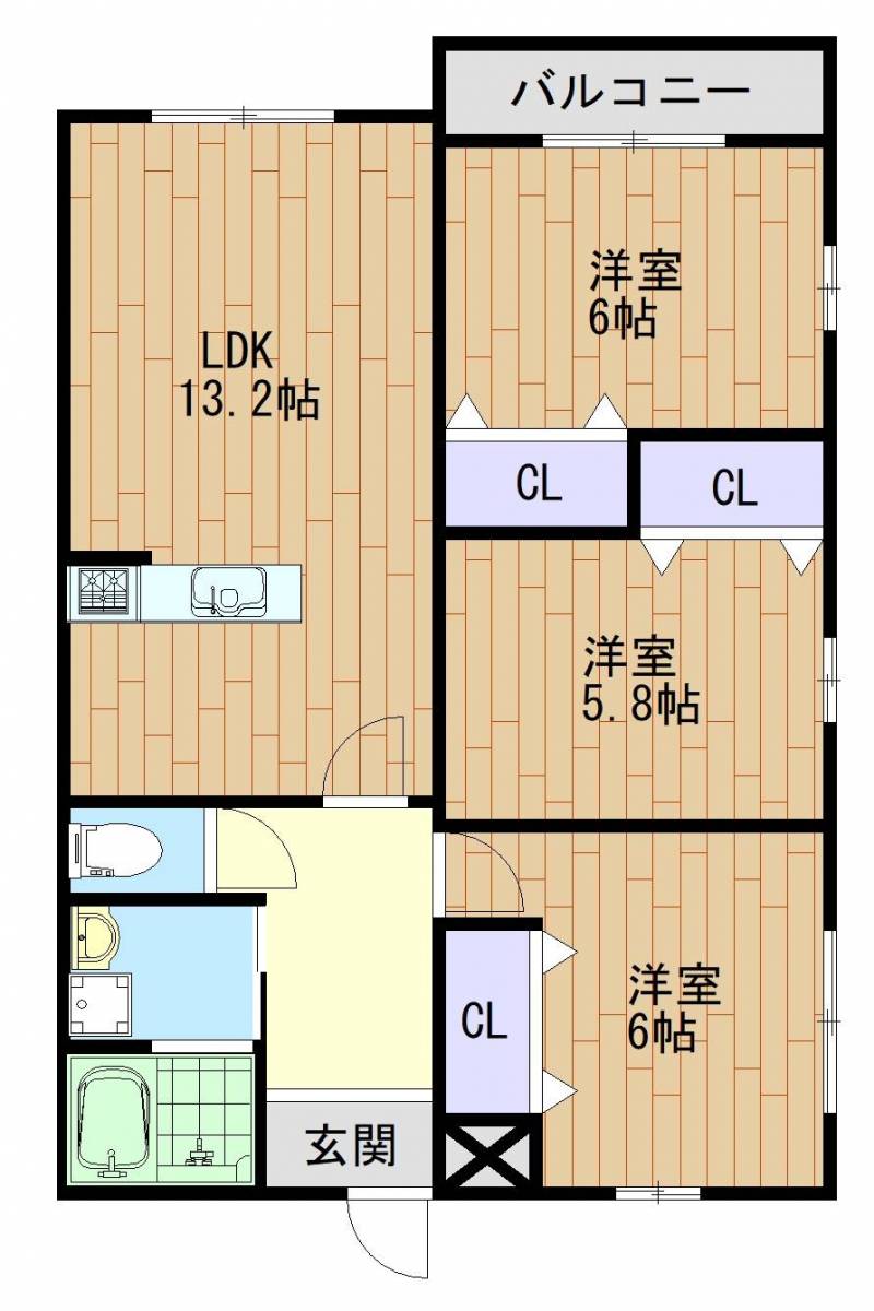 3LDKの広々間取り