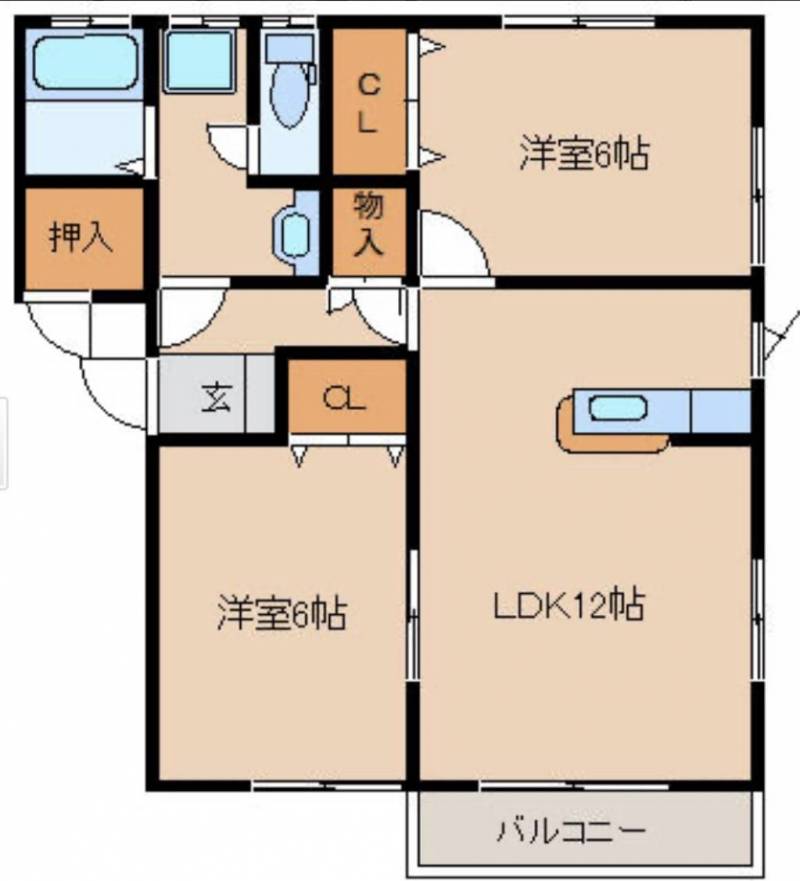 2LDKの広々とした間取りです
