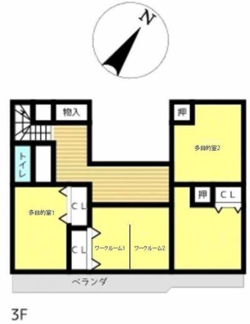 3階の多目的室やワークルーム等付属施設の図面です。