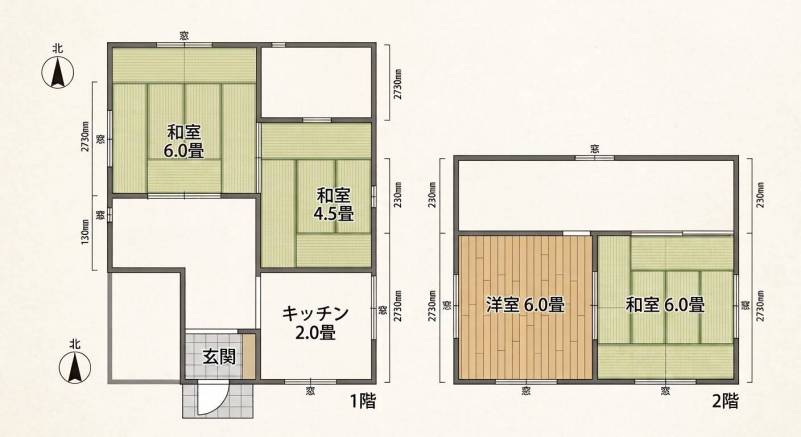 1階 4畳半と6畳 和室
