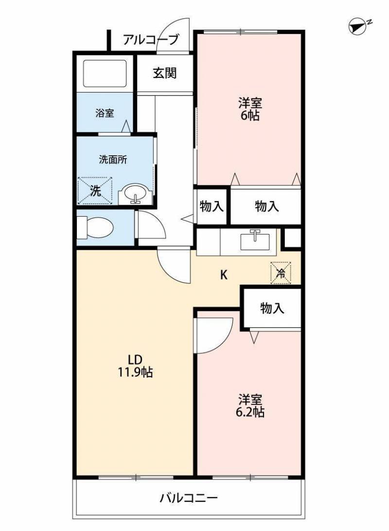 使い勝手の良い２LDK、一人暮らしでもファミリーでもOK。