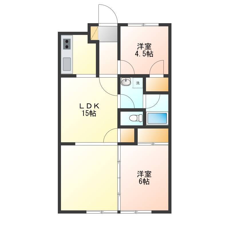 使い勝手のいい全室洋室２LDKタイプです