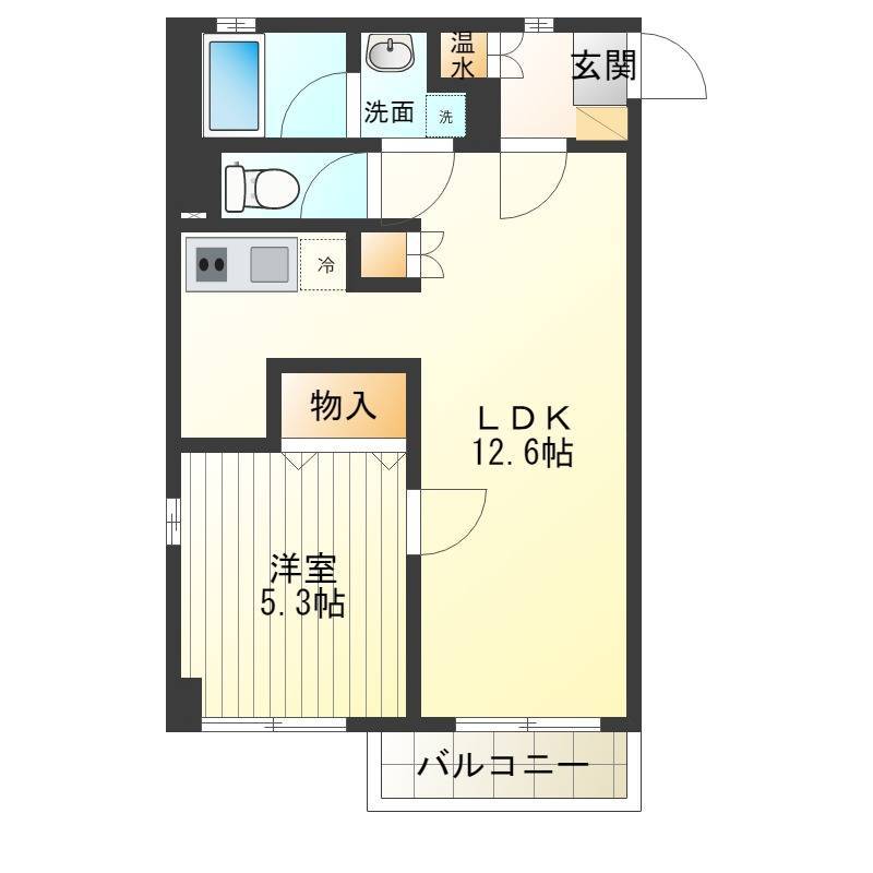 12.6帖のLDK、5.3帖の洋室で広々です♪