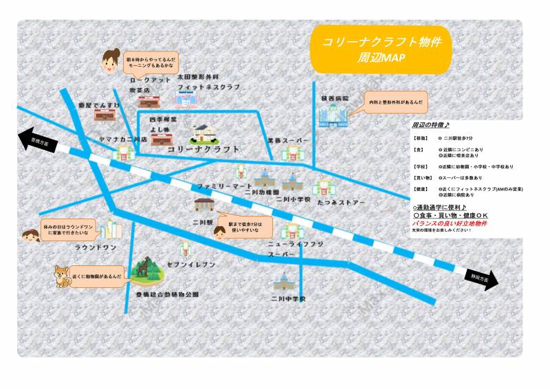 スーパー・飲食店・病院・駅が近い住みやすい場所です。
