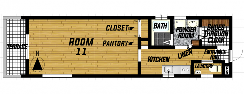 ワークスペースと寝室を奥、リビング手前と使い分けられます。