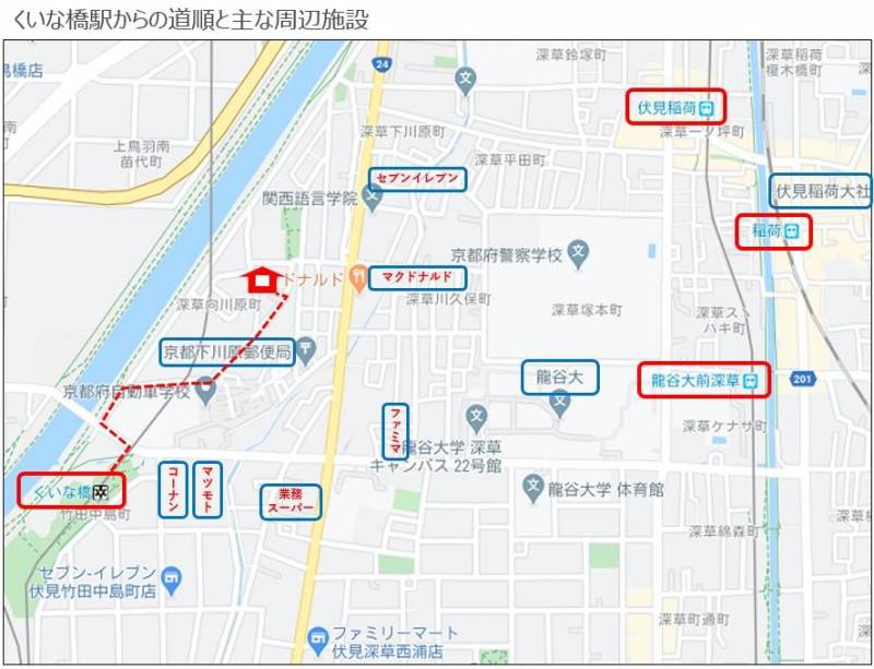 くいな橋駅からの道順と主な周辺施設です、