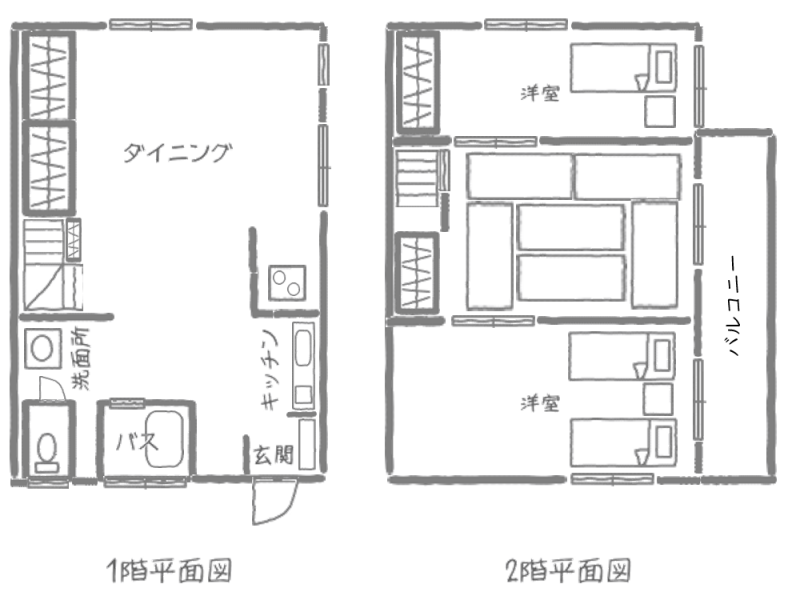 収納たっぷりの3DKです。2階のバルコニーには水道も完備！