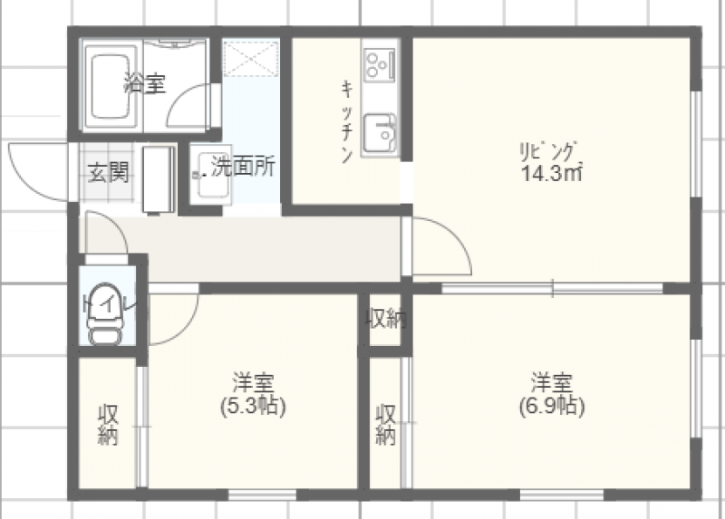 使い勝手の良い2LDKです。お二人でも3人家族でも。