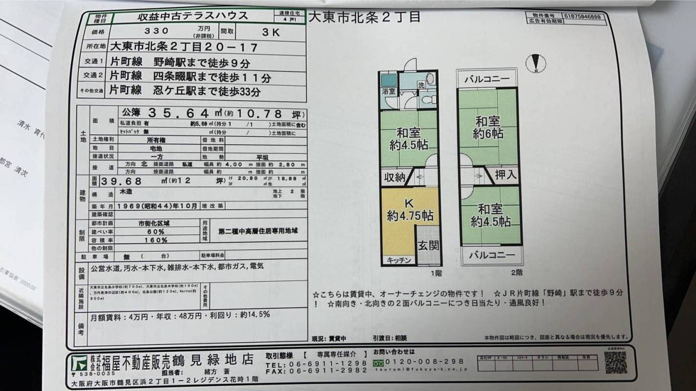 収益中古テラスハウス 収益中古テラスハウスの賃貸物件情報（大阪府 
