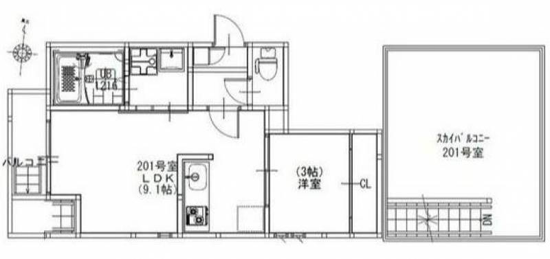 広々とした1LDKのお部屋とスカイバルコニーが自慢です♪