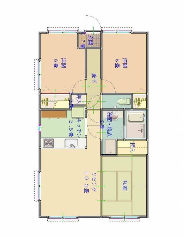 3LDK約66㎡　角部屋　南向き