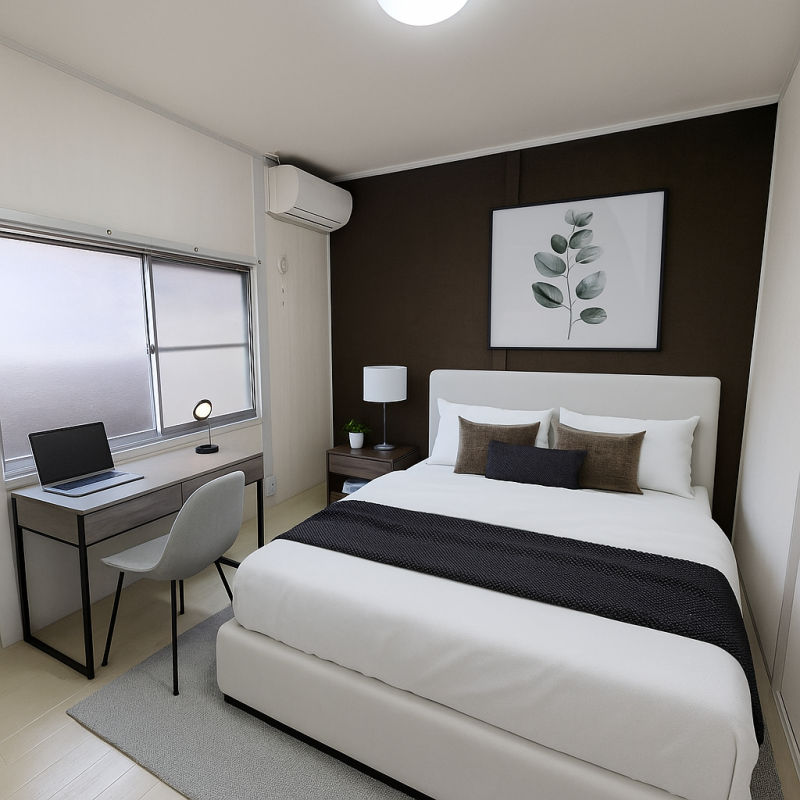 洋室　エアコン付きです。
家具配置例。