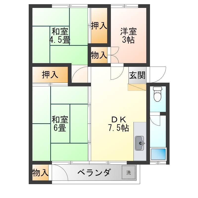 ３DKですが、２LDKとして広くお使いいただけます。