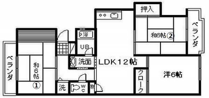 3LDK 70平米！ベランダ北と南にあります。