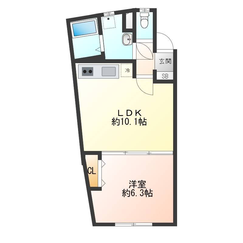 38㎡弱の広々とした使いやすい1LDKです。