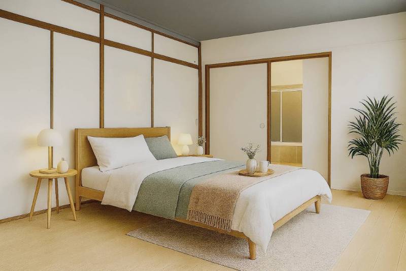 天井がコンクリートグレーで落ち着く広いフロアタイルの洋室♪